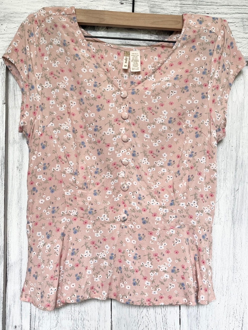 Japna Pink Feminine Floral Peplum Blouse- Women's Size M